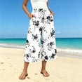 thumbnail image 5 of Atogsazn Womens Summer Floral Print Capris Casual Wide Leg Elastic Waist Cropped Pants Drawstring with Pocket Beach Beige M Fashion, 5 of 7