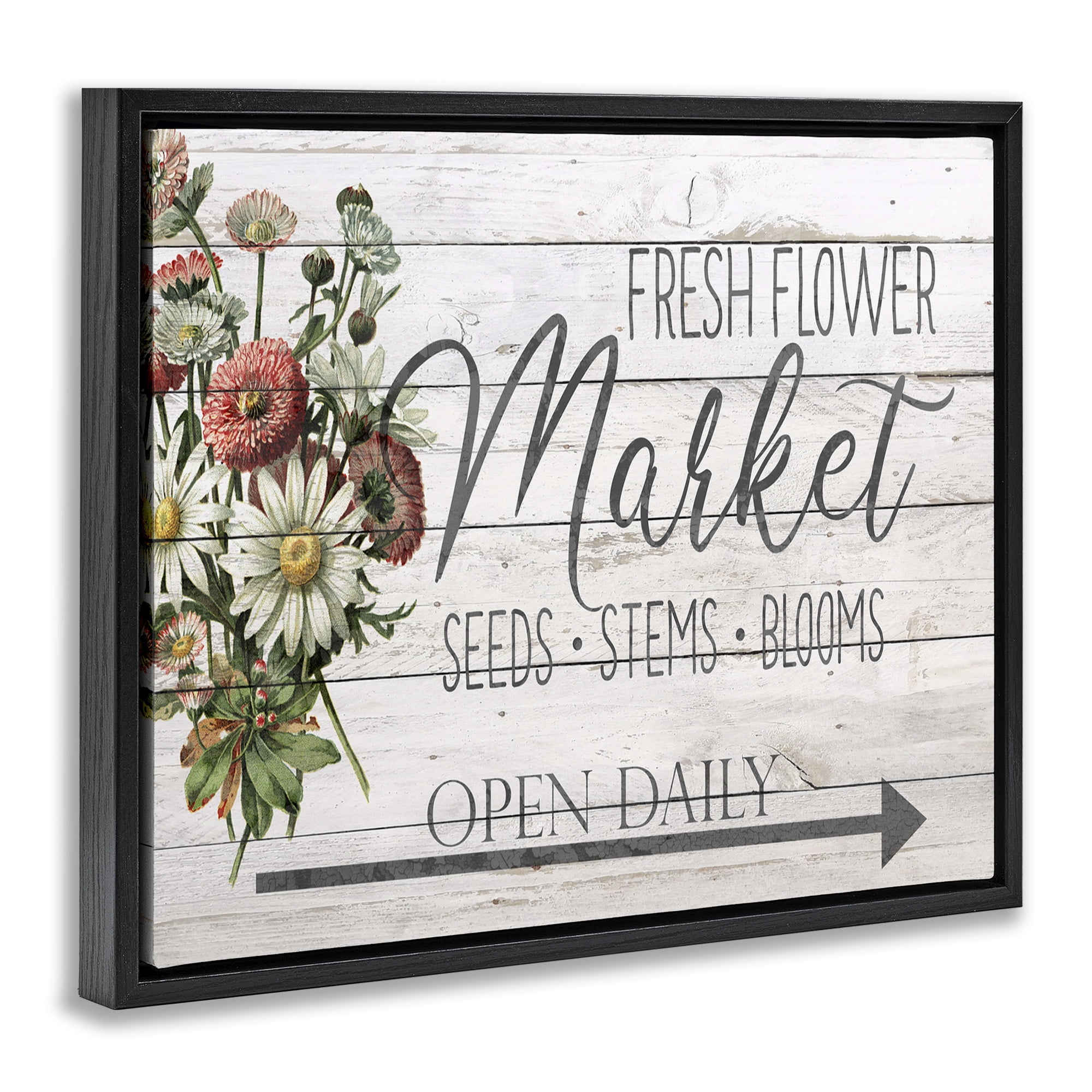 Stupell Industries Planked Style Fresh Flower Market Botanical & Floral Painting Black Floater Framed Canvas Art Print Wall Art, 21 x 17