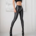 thumbnail image 2 of Womens PU Leather Pants Stretchy Hip Push Up Skinny Tight High Waist Leggings, 2 of 10