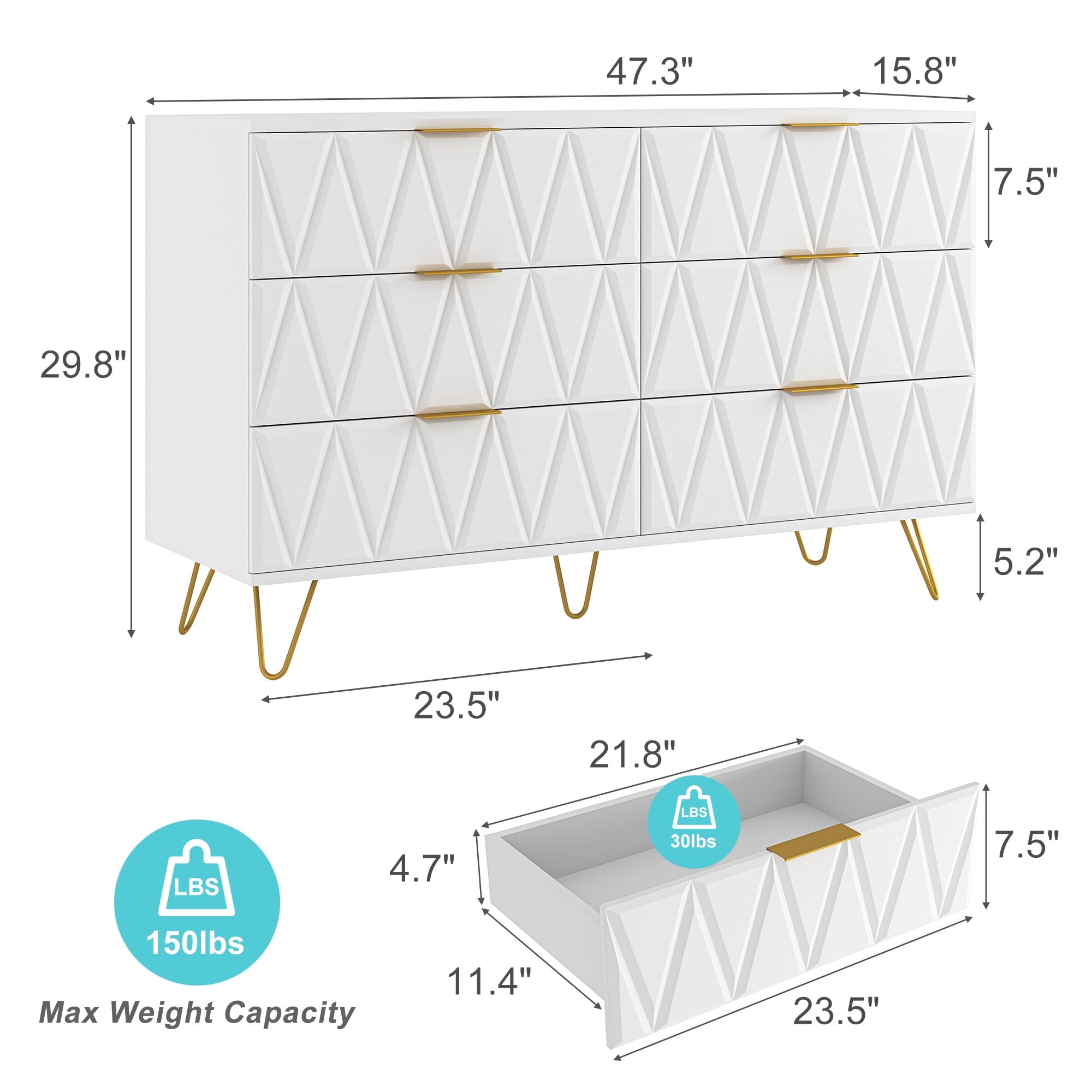 Finihen 6 Drawer Dresser, Chest of Drawers, Storage Tower Clothes Organizer Closet, Double Dresser for Bedroom, Living Room, Entryway, White Finihen 6 Drawer Dresser, Chest of Drawers, Storage Tower Clothes Organizer Closet, Double Dresser for Bedroom, Living Room, Entryway, White