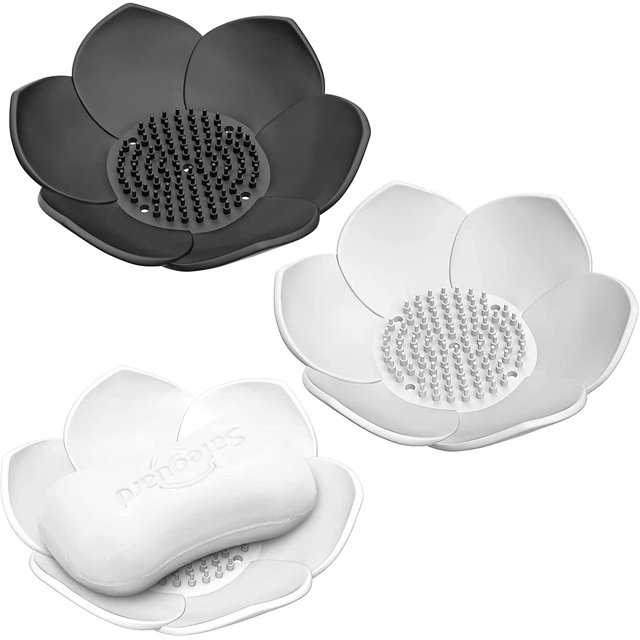 Jabonera de silicona para ducha, paquete de 2 jaboneras autodrenantes, jabonera portátil con vaporizador de ducha de drenaje, baño, fregadero de cocina, bañera, fácil de limpiar, antideslizante oso de fresa Electrónica