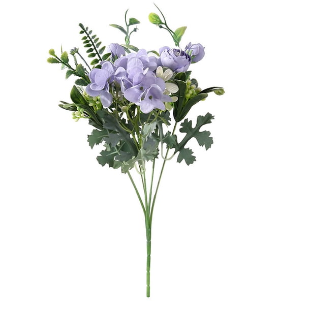 Billuyoard Arreglos de ramo de rosas falsas, flores artificiales, de fiesta de boda, jarrón artesanal de autoensamblaje para adornos para el hogar, Decoración Púrpura Billuyoard HA084130-04