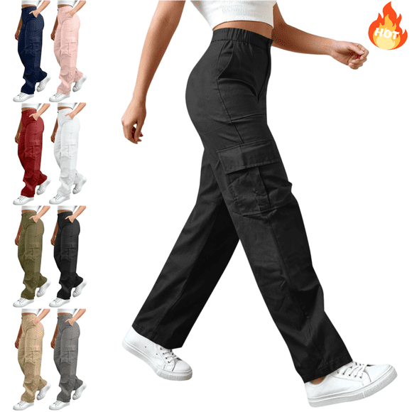 Mifsaly High Waisted Cargo Pants Women with Multi Pockets Baggy Straight Leg Pant Lightweight Outdoor Hiking Work Trousers Casual Streetwear
