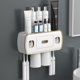 thumbnail image 1 of Cepillo de dientes montaje en pared con doble dispensador automático de pasta de dientes, soporte de cepillo de dientes de pared, con 4 ranuras para cepillo de dientes, 2 tazas magnéticas, sin perfora Feliz Sencillez, 1 of 5
