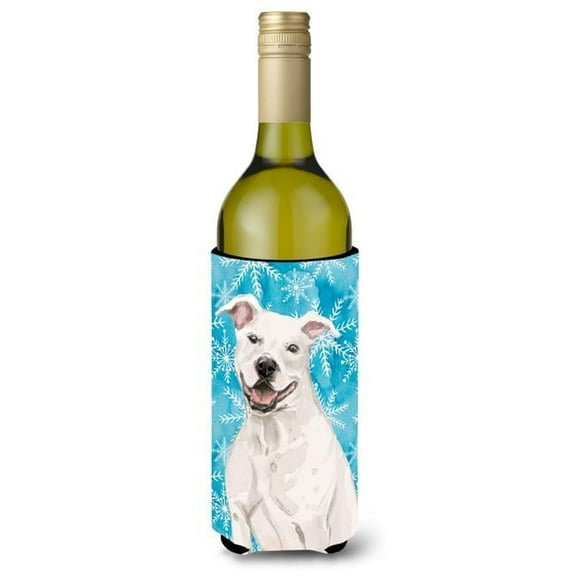 White Staffie Bull Terrier Winter Wine Bottle Beverge Insulator Hugger