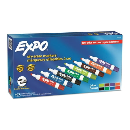 EXPO Low Odor Dry Erase Markers, Chisel Tip, Assorted Colors, 192