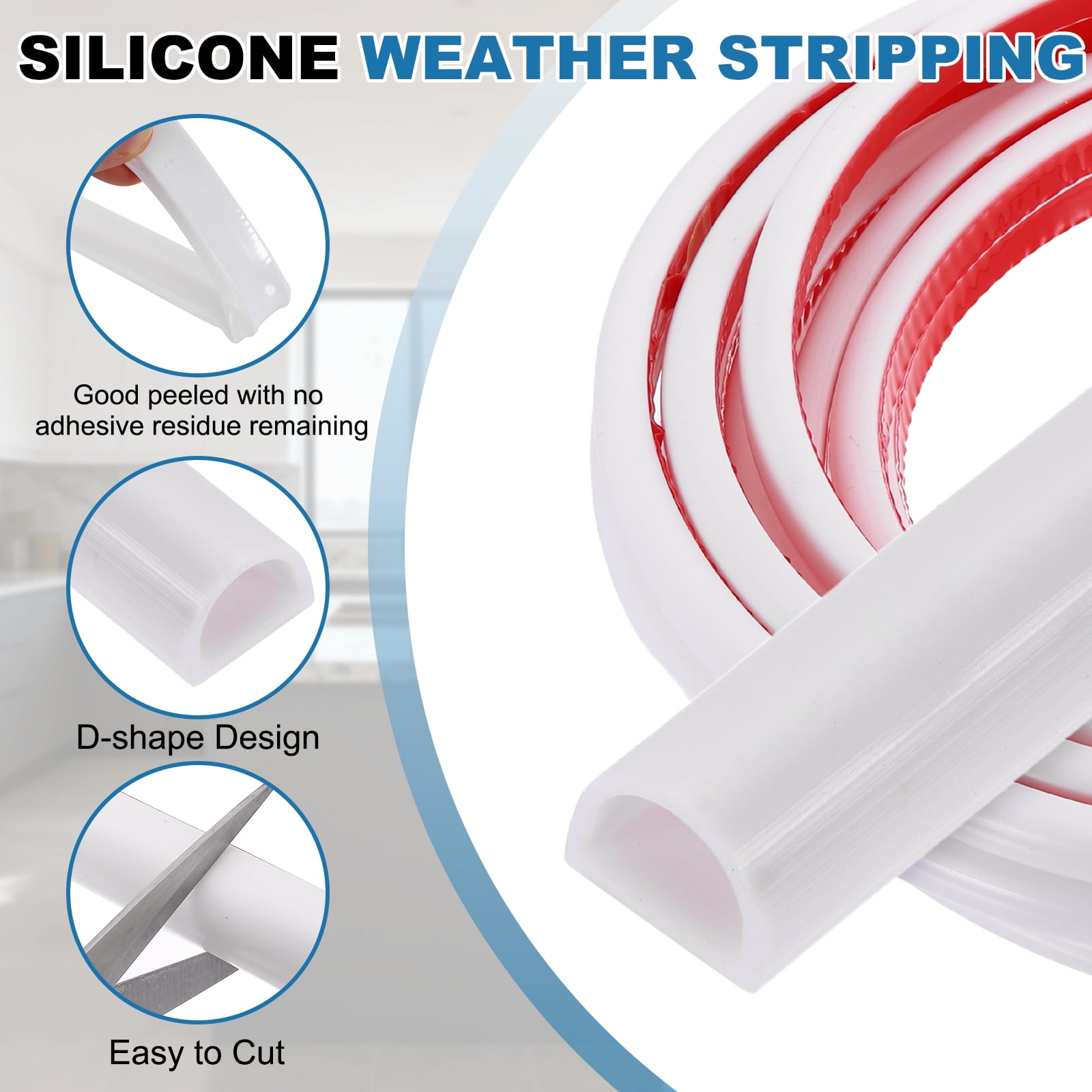 Uxcell 16.4FT Silicone D Shape Weather Stripping, Self Adhesive Doors Seals, White
