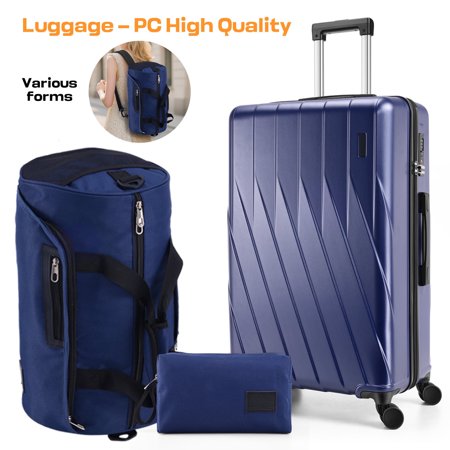 HOTEEL 20in Luggage Sets 3 Piece, PC Hardshell Suitcase with Spinner Wheels TSA Lock, Lightweight Travel Carry on Luggages with Luggage Bag&Toiletry Bag for Women and Men, Blue