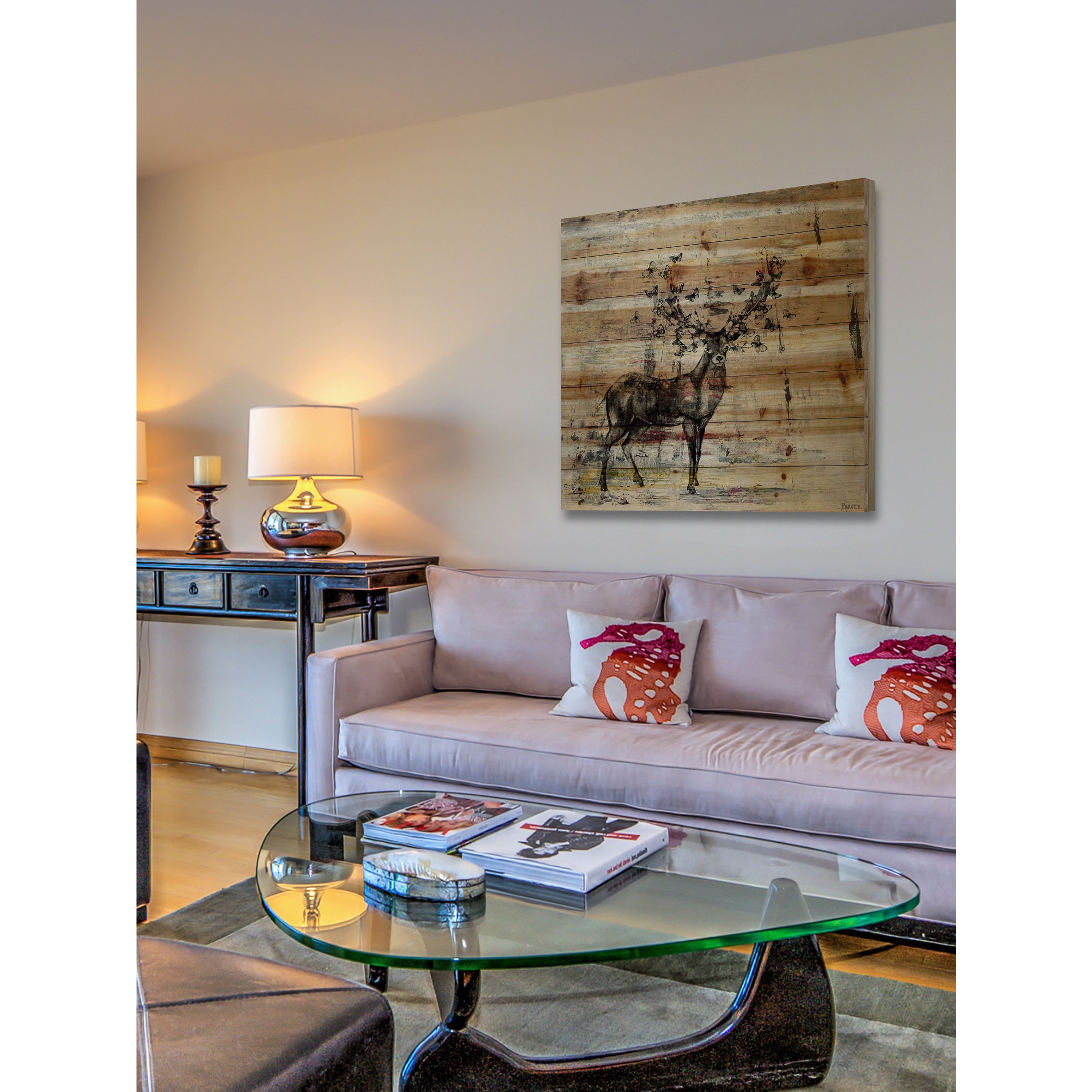 "Butterfly Antlers" Painting Print on Natural Pine Wood
