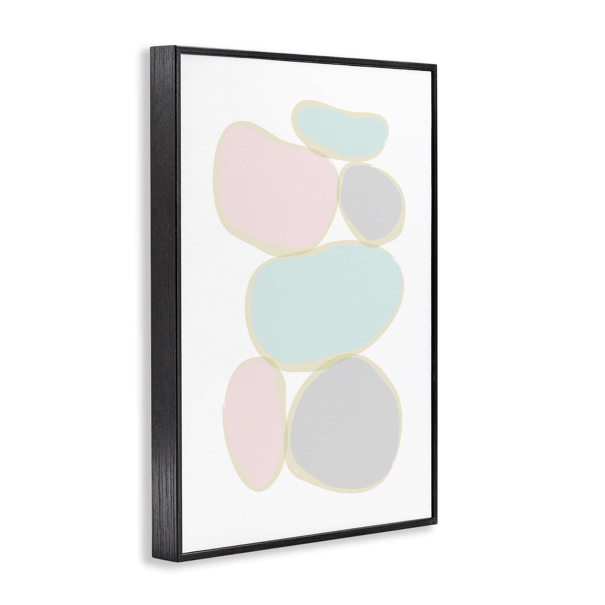 Stupell Industries Circular Pastel Shapes Abstract Painting Black Framed Art Print Wall Art, 16 x 24