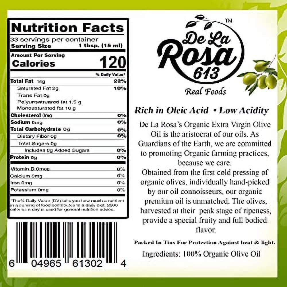 De La Rosa 613 Organic Extra Virgin Olive Oil & White Wine Vinegar, 100% Pure, Raw & Unfiltered, Vegan, Kosher, Non-GMO 16.9 Oz (Pack of 2)