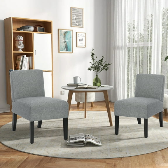 CL.HPAHKL Accent Chairs Set of 2, Fabric Armless Living Room Chair with Sturdy Wood Legs and Soft Cusion, Comfortable Dining Chairs for Living Room Bedroom Kitchen Chairs, Gray