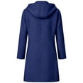 thumbnail image 6 of Husipze Women Winter Casual Single Breasted Hooded Jacket Pea Coat Long Wool Blend Coat Jacket Trench Coat Overcoat Dark Blue 3XL, 6 of 7