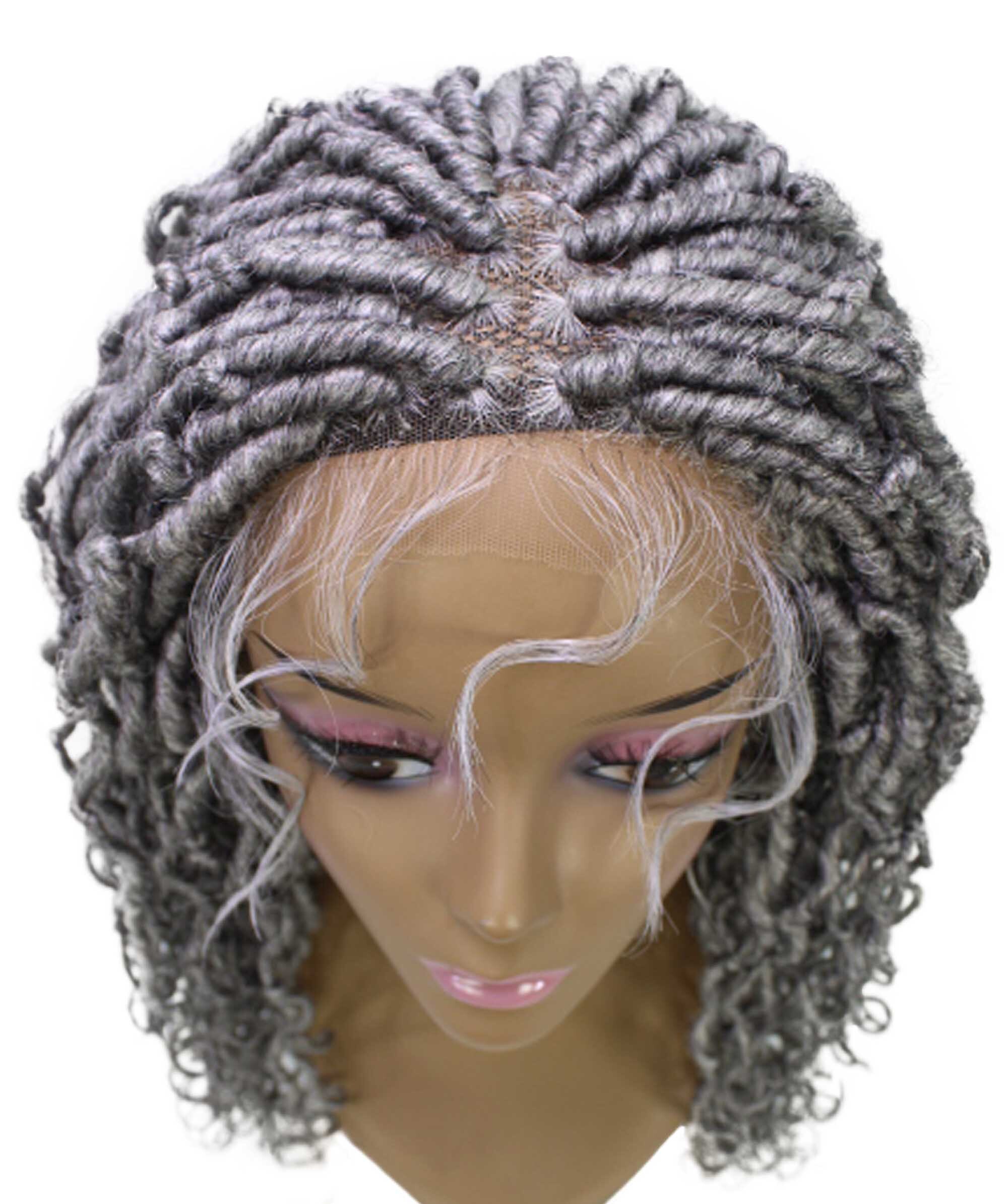 LUXLUXE Diamond Curly Locs 23 in Long 4X4 Hand Tied Lace Braid Braided Wig, Beauty Heat Resistant Fiber, Color #51 - Grey