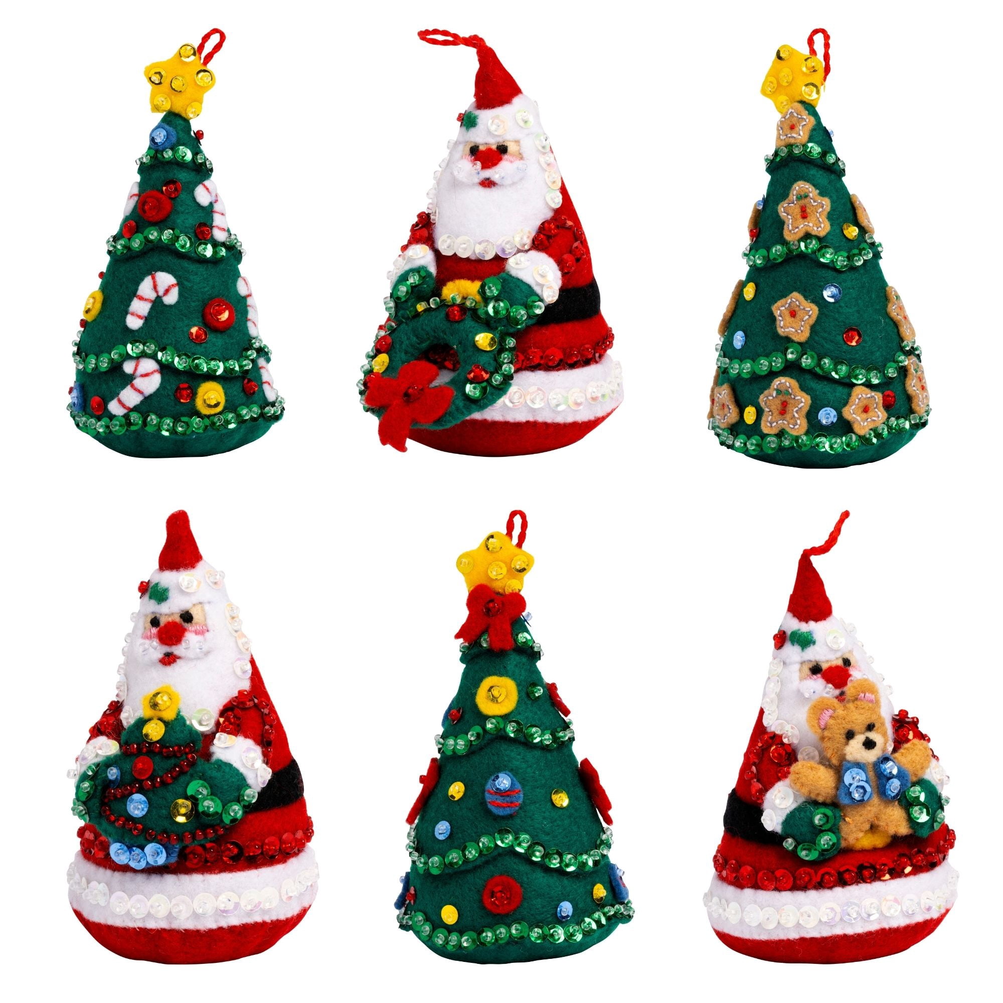 Bucilla Felt Applique 6 PC Ornament Kit, Santa's Tree Treasures