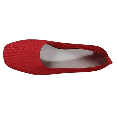 hopeusnice Clearance Women s Breathable Knit Flats Slip On Loafers Comfortable Walking Shoes Soft Sole Low Heel Ballerina Shoes Flats Red 39