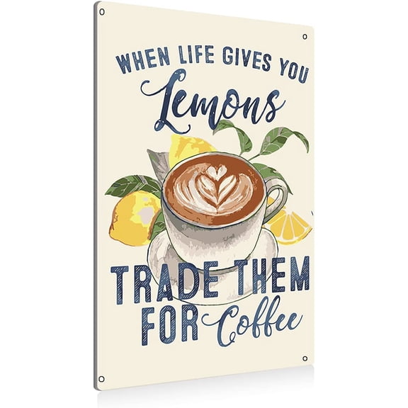 Funny Kitchen Lemon Coffee Metal Tin Wall Sign Vintage When Life Gives You Lemons Wall Decor for Home Cafe Bar
