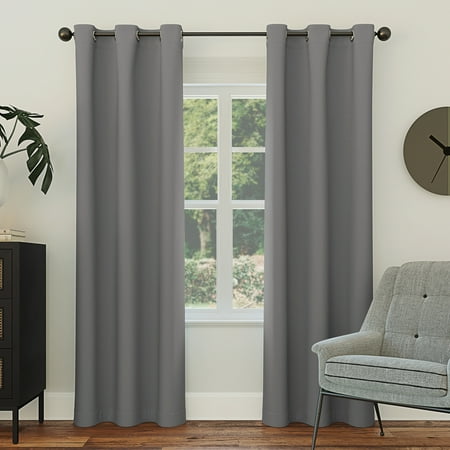 Sun Zero Nolan Energy Efficient Blackout Grommet Single Curtain Panel, 40" x 84", Gray (Only One Curtain)