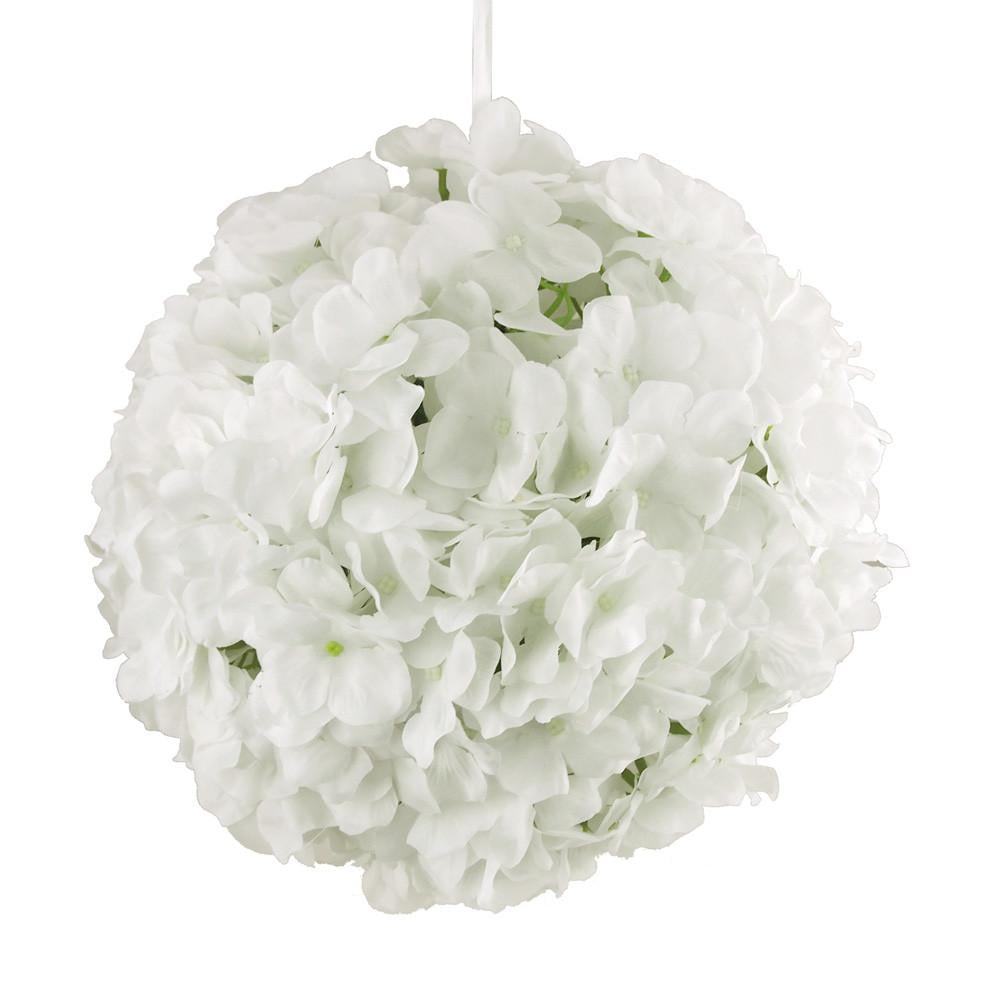 Silk Hydrangea Flower Kissing Balls Centerpiece, 10Inch, White