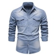 thumbnail image 1 of Men's Classic Denim Long Sleeve Shirt Solid Color Casual Button Down Work Shirt with Chest Pocket, 1 of 10