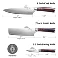 thumbnail image 2 of Juego de cuchillos PAUDIN Kitchen de acero inoxidable con alto contenido de carbono de 3 piezas, 2 of 7