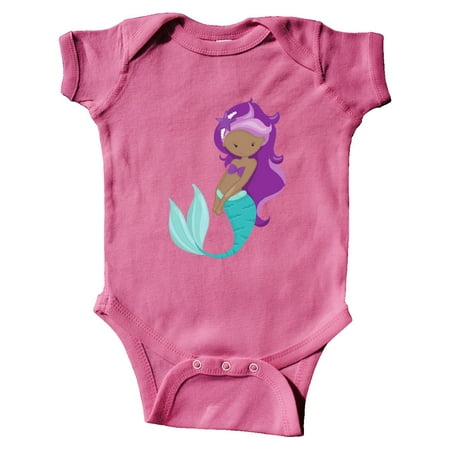 

Inktastic African American Mermaid Purple Hair Sea Star Gift Baby Girl Bodysuit