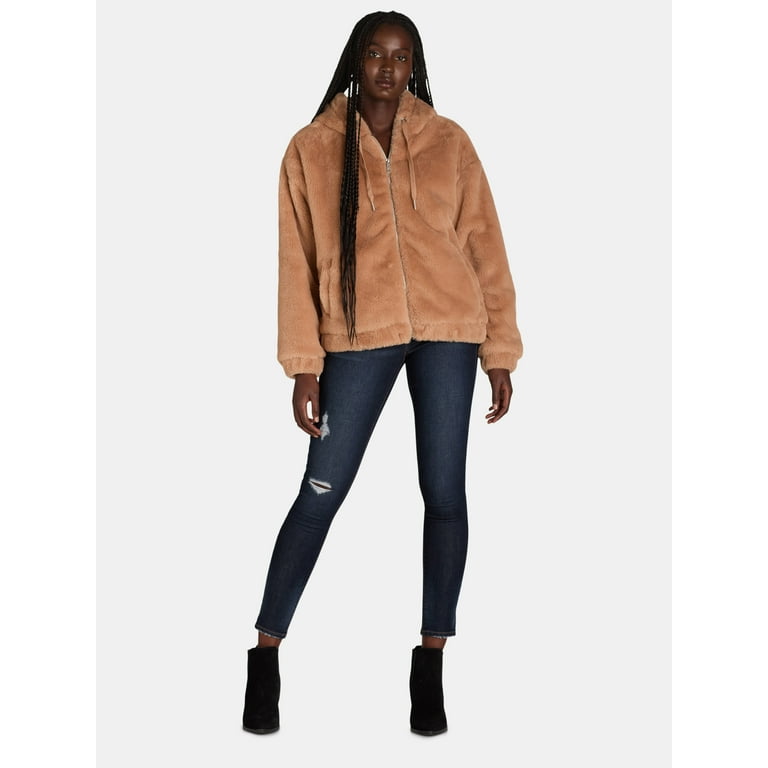 Time and Tru Women's and Women's Plus Faux Fur Zip Hoodie Time and Tru Women's and Women's Plus Faux Fur Zip Hoodie