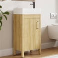 thumbnail image 1 of Estilo natural compacto para apartamentos – Mueble de baño de 16" con lavabo – Gabinete independiente de madera natural con puertas de cierre suave, 1 of 7