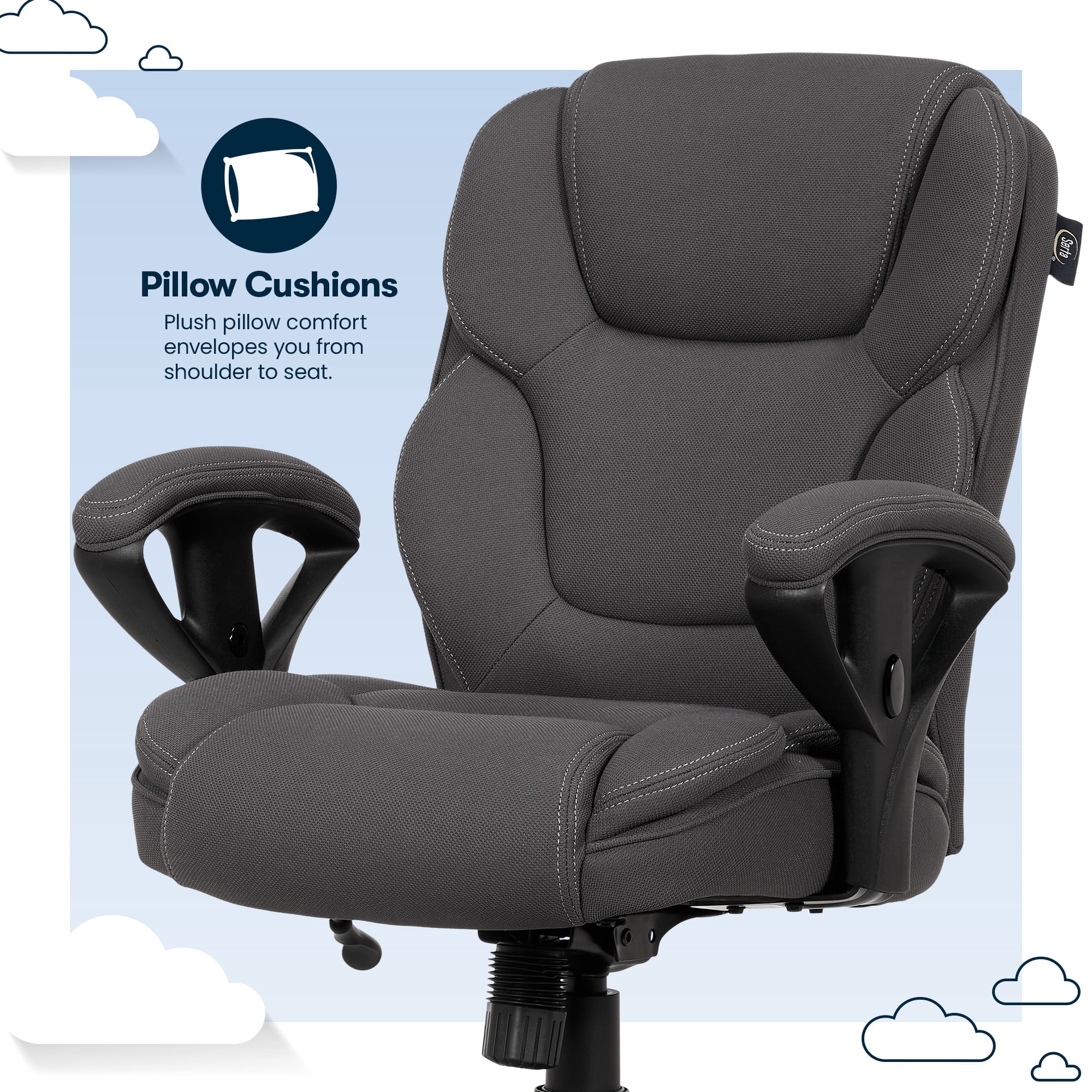 Serta Commercial Grade Task Office Chair, Supports up to 300 lbs., Dark Gray