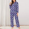 thumbnail image 2 of Pofeuu Skull Purple Flower Print Womens Pajamas Set Long Sleeve Sleepwear Button Down Nightwear Soft Pj Lounge Sets Button Down Pajamas Women-Medium, 2 of 7