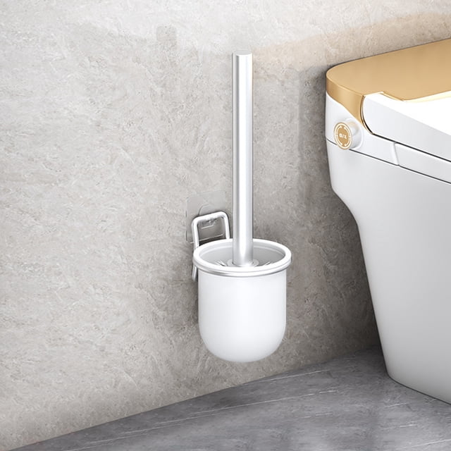 Juego de cepillos para inodoro – mango de aleación de aluminio, moderno negro o blanco, cabeza de cerdas largas, diseño compacto, base resistente, secado rápido, fácil de limpiar, limpiador de baño