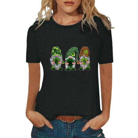 

Fsqjgq Under Shirts Women s s Day Green Printed Top Shirt Short-Sleeved Summer Elegant Tops Casual Spring Beautiful Shirt Scrub Inner Wear Women Polyester Black L