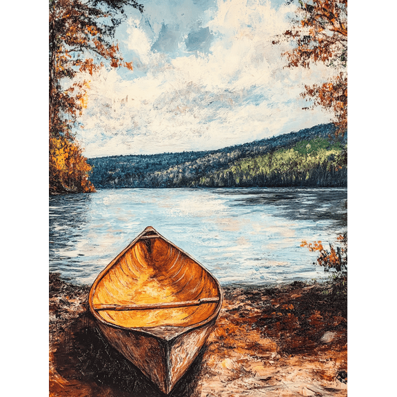 Canoe Lake Landscape Canvas Art Print， Perfect for Living Room， Bedroom， Office， Bathroom， and Dining Room Decoration.