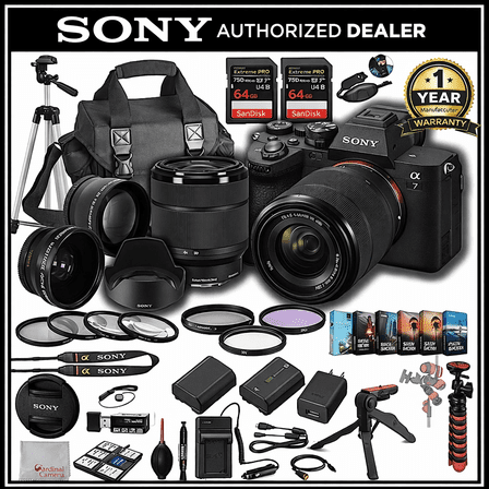 Sony a7 IV Mirrorless Digital Camera 33MP w/ 28-70mmmm Lens, 128GB Extreem Speed Memory,.43 Wide & 2X Lenses, Case. Tripod, Filters, Hood, Grip,Spare Battery & Charger, Software Kit -Deluxe Bundle