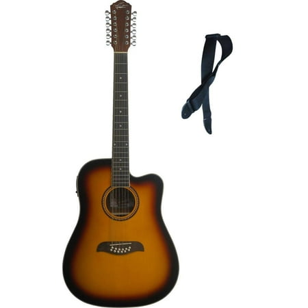 Oscar Schmidt 12 String Acoustic/Electric Guitar, Free Strap, Sunburst