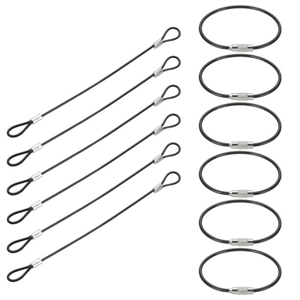 Candado de cable de seguridad de 0.6 pies (8 pulgadas), 6 Pcs de cable de acero inoxidable trenzado recubierto de 0.08 de diámetro con doble bucle para equipaje, bicicletas, puertas, paquetes, negro