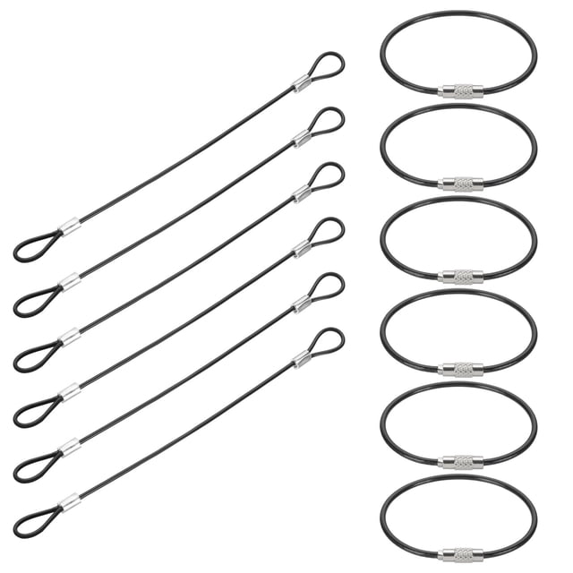 Candado de cable de seguridad de 0.6 pies (8 pulgadas), 6 Pcs de cable de acero inoxidable trenzado recubierto de 0.08 de diámetro con doble bucle para equipaje, bicicletas, puertas, paquetes, negro