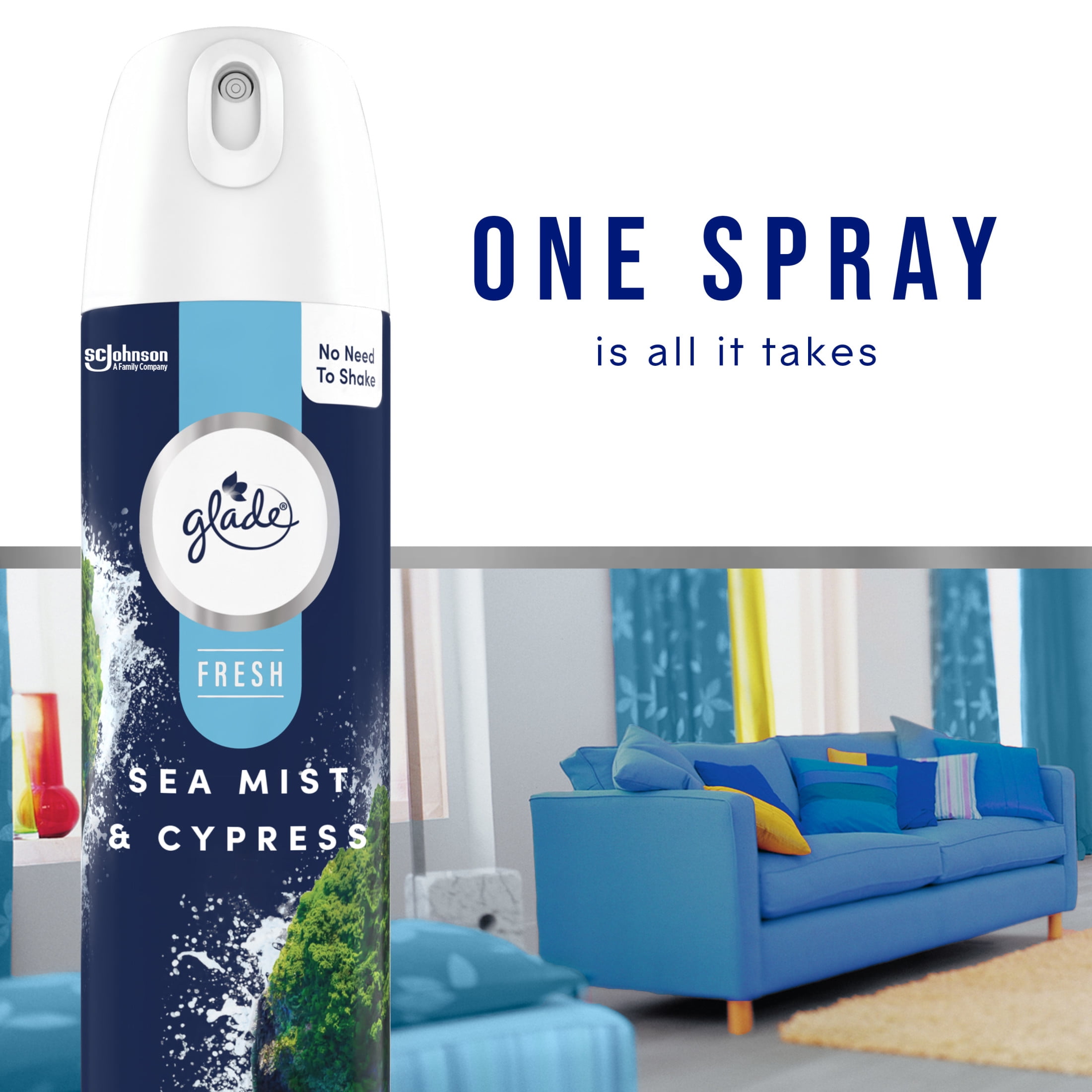 (3 pack) Glade Air Freshener Spray, Sea Mist & Cypress, Fresh Colle Countion, Fragrance Infused with Essential Oils, 100% Natural Propellent, 8 oz