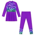 thumbnail image 5 of YONGHS Kids Girls 2Pcs Rash Guard Print Swimsuit Bathing Suit Long Sleeve Dress with Pants Set Purple 8, 5 of 6