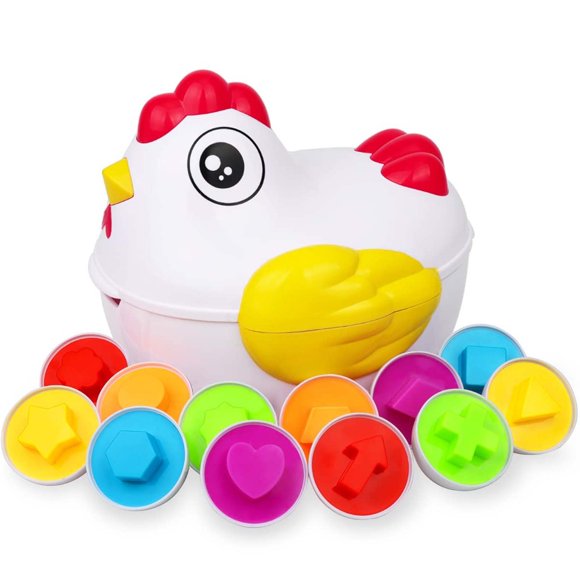 XFGOU Toys and Hobbies Chicken Eggs Easter Toys For Toddlers Easter Basket Stuffers Baby Toddler Toys With 12 Matching Eggs And Hen Case Educational Toys For Kids Boys Girls 18 Month 2 3 Years Ol
