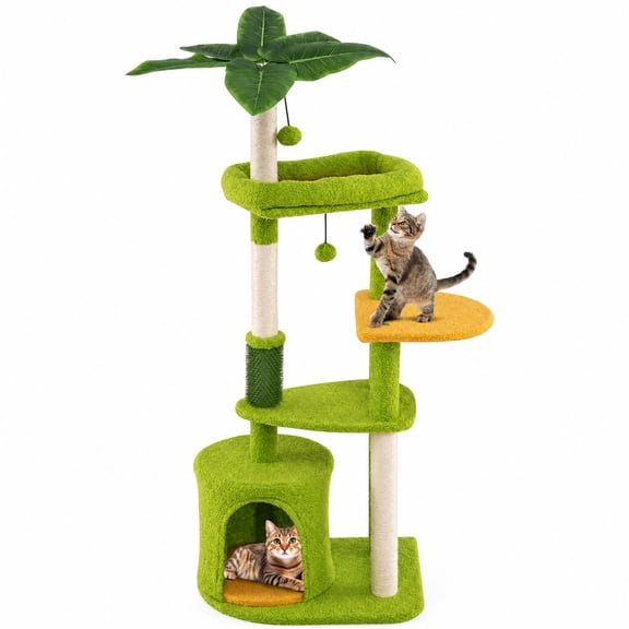 SUGIFT Cute Cat Tree Cat Tower Multi Level Kitty Tower with Sisal Scratching Posts Condo and Perch Cat Activity Tree for Indoor Cats, 48 Inch, Green