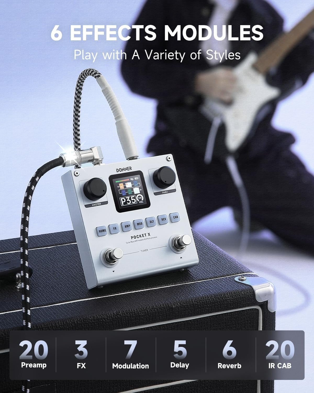 Donner Pocket X ギターエフェクター Donner Pocket-X Multi Effects Guitar Pedal with 6 Effects Modules