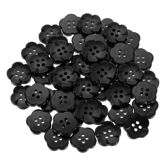 Uxcell 50pcs Flower Buttons 3/4" Resin Sewing Decorative Buttons Cute Flower Shape Buttons for Crafts Black