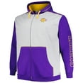 thumbnail image 2 of Men's Fanatics Purple/Heather Gray Los Angeles Lakers Big & Tall Contrast Pieced Stitched Full-Zip Hoodie, 2 of 3