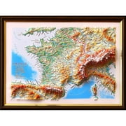 12 x 9 in. France Raised Relief Map, Framed - Gift Size