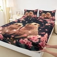 thumbnail image 4 of Erosebridal Couple Capybara Kid Bed Sheets, Cherry Blossoms King Sheets, Black Pink, 4pcs, 4 of 5