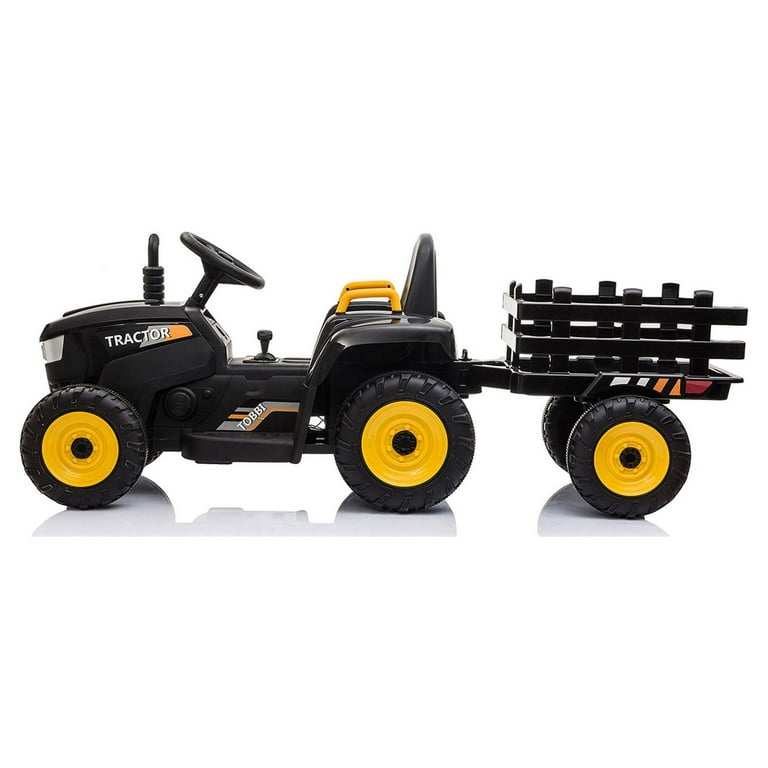 TOBBI 12V Electric Battery-Powered Ride On Toy Tractor store Trailer, Black