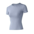 thumbnail image 6 of Short Sleeve Tops for Women Solid Color Round Neck Sleeveless Casual Tee Tank, 6 of 6