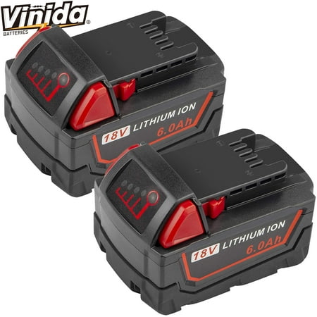 

6.0AH 18V For Milwaukee M18 Battery Lithium XC 6.0 48-11-1850 48-11-1852 48-11-1840 48-11-1828 48-11-1820 48-11-1815 2 Pack Replacement Milwaukee 18 Volt Batteries