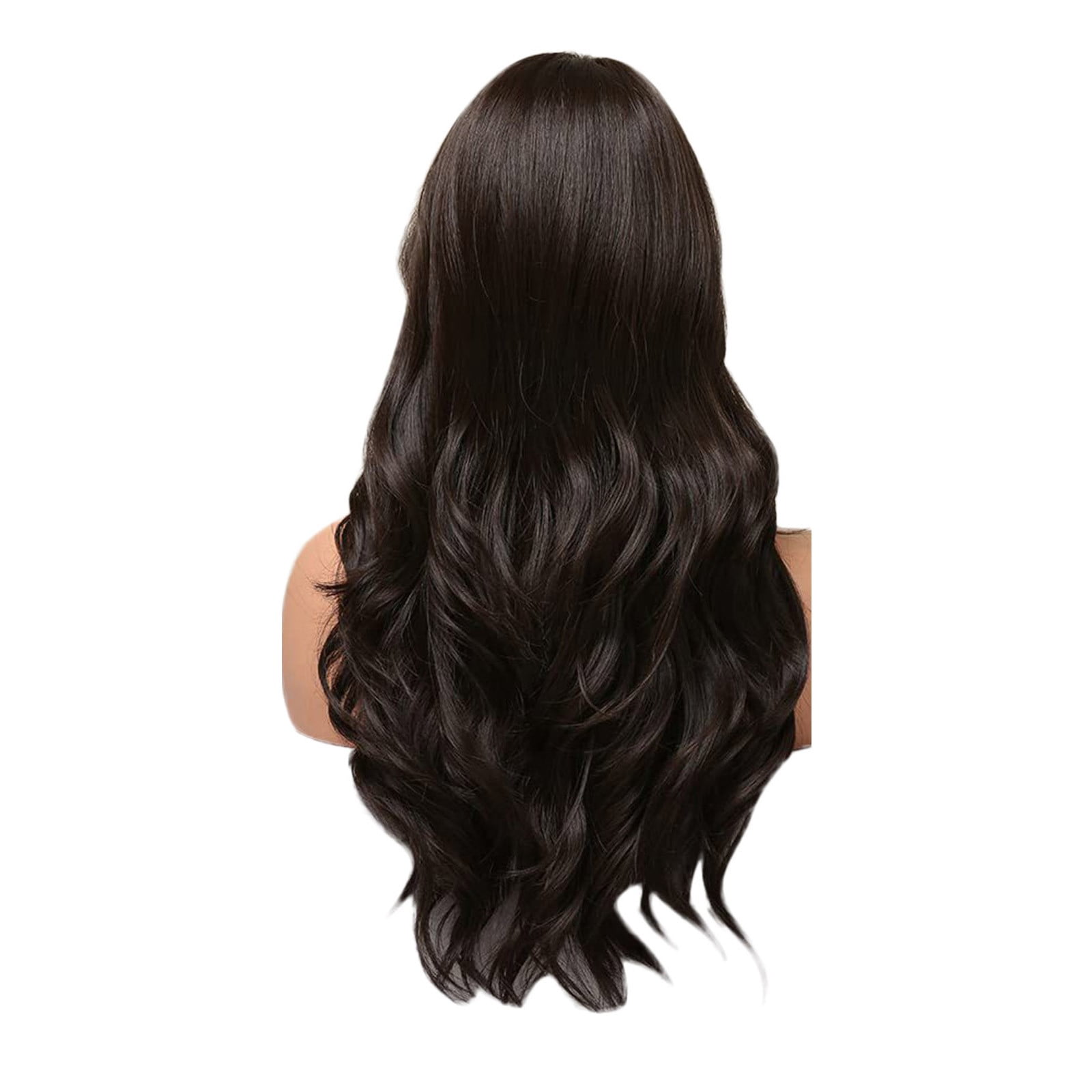 Long Wavy Brown Wig with Bangs for Women, Synthetic Heat Resistant Hair Wig for Daily Wear and Party Use(Brown,One Size)